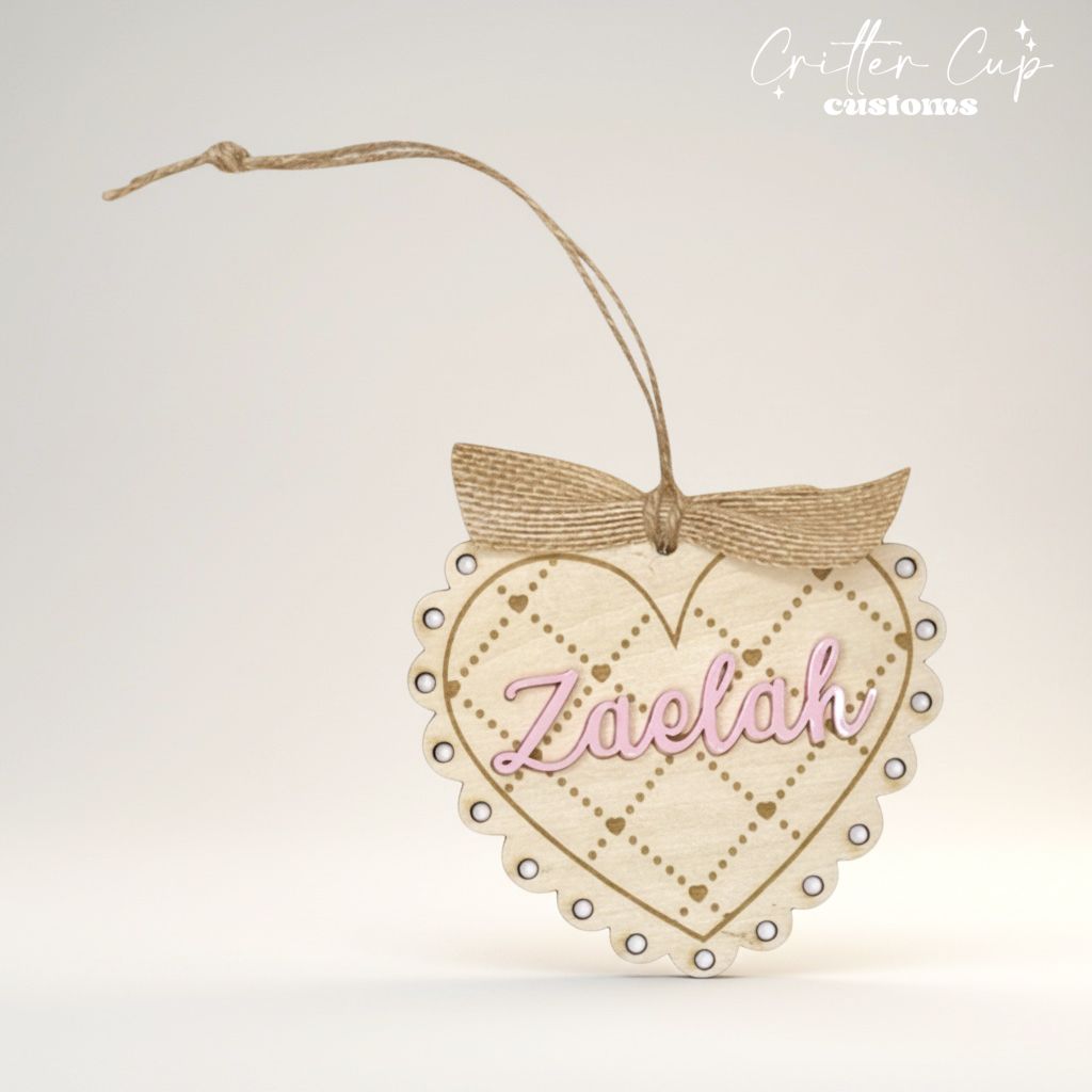 Personalized Crosshatch Heart Engraved Valentine's Day Gift Tag, Custom Keepsake Gift Tag