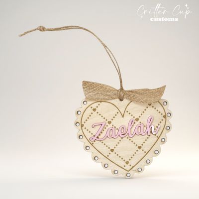 Personalized Crosshatch Heart Engraved Valentine's Day Gift Tag, Custom Keepsake Gift Tag