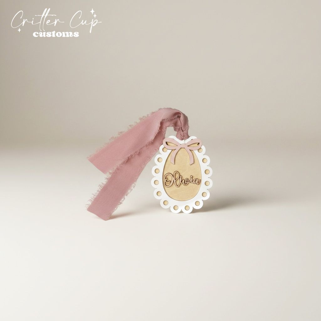 Scallop Coquette Framed Egg Gift Tag, Easter Basket Tag