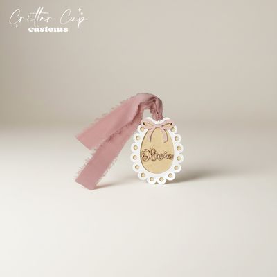 Scallop Coquette Framed Egg Gift Tag, Easter Basket Tag