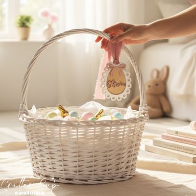 Scallop Coquette Framed Egg Gift Tag, Easter Basket Tag