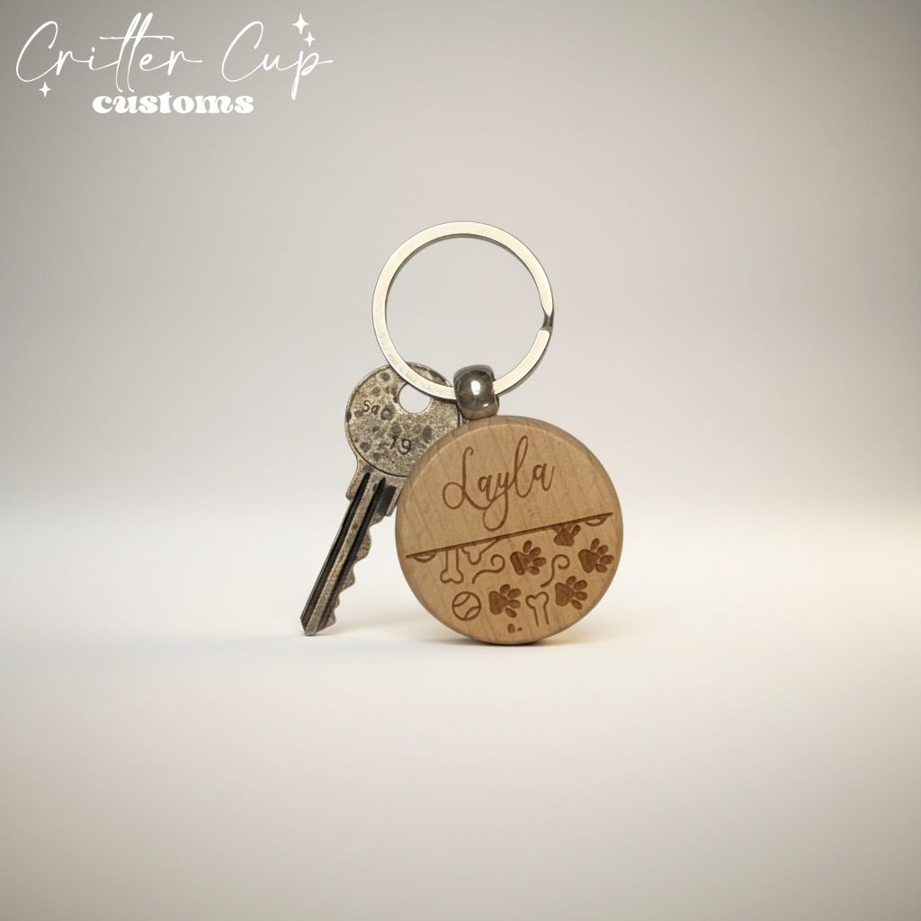 Personalized Wood Dog Mom Keychain