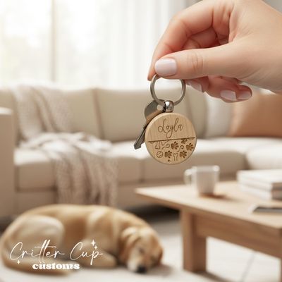 Personalized Wood Dog Mom Keychain