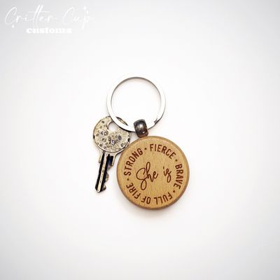 Wooden Engraved "She Is" Motivational  Keychain