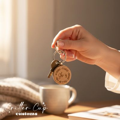 Wooden Engraved "She Is" Motivational  Keychain