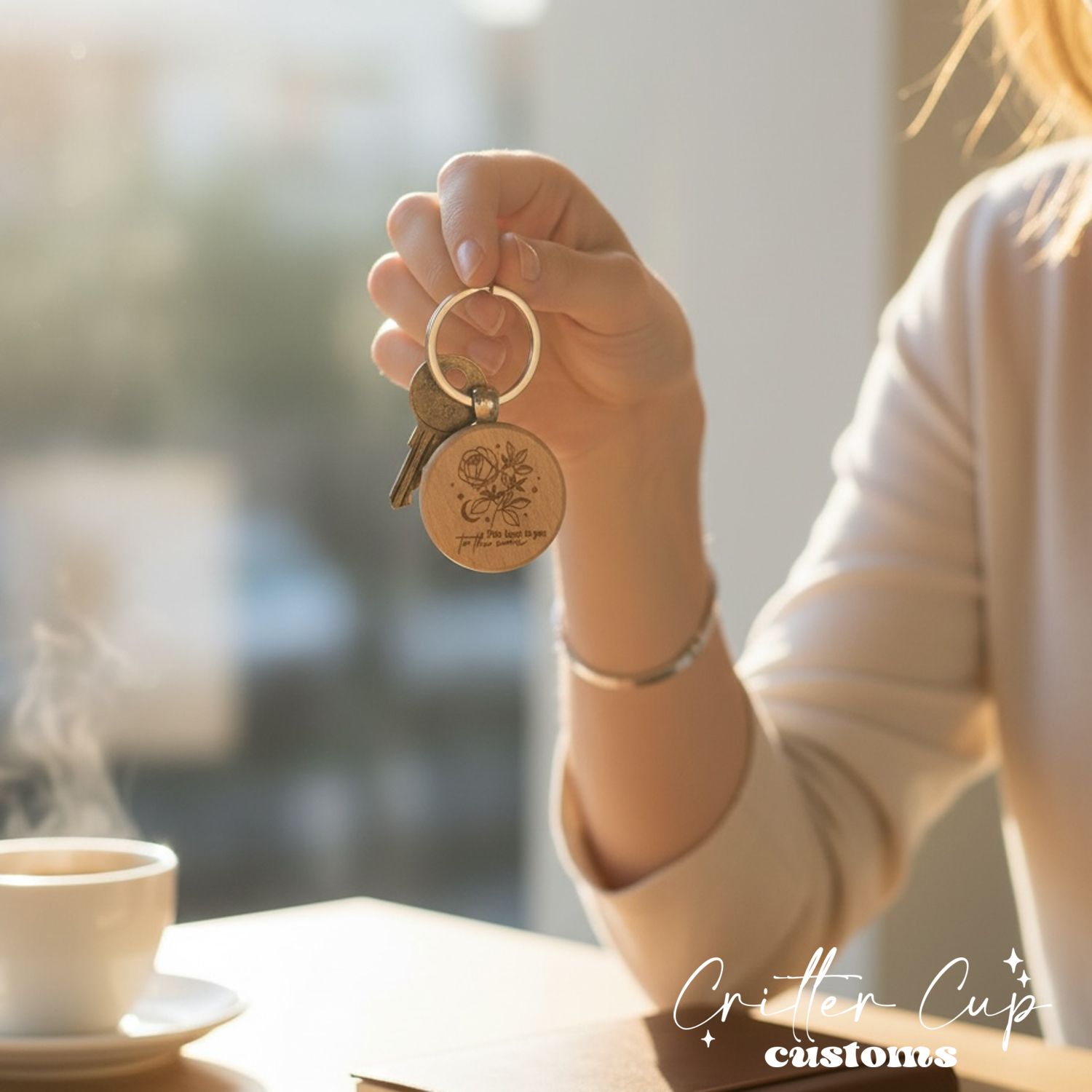 Wooden Engraved Rose Motivational  Keychain