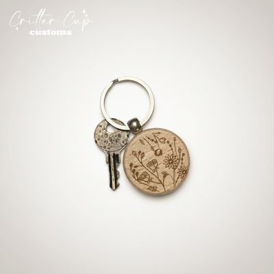 Custom Engraved Floral Keychain