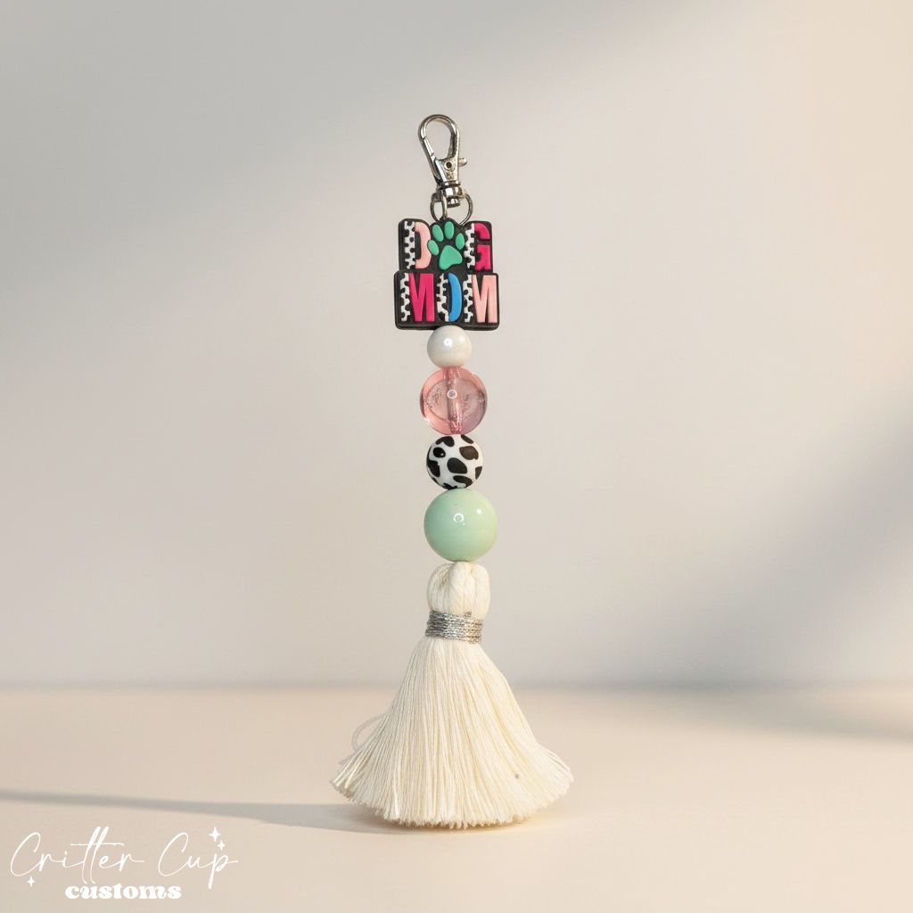 Custom Dog Mom Keychain Tassel, Dog Mom Charm