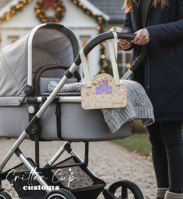 Christmas Castle Stroller Tag, Personalized Stroller Name Tag,