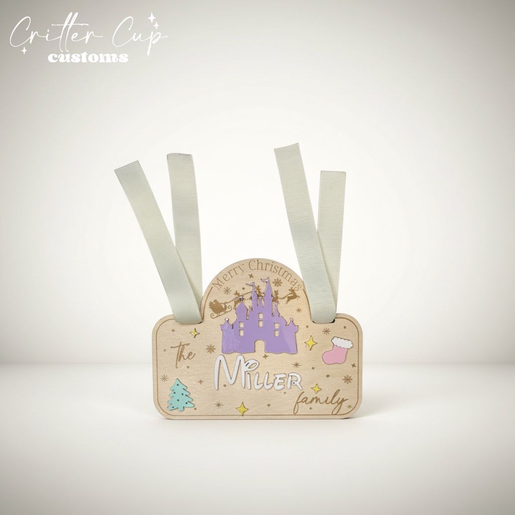 Christmas Castle Stroller Tag, Personalized Stroller Name Tag,