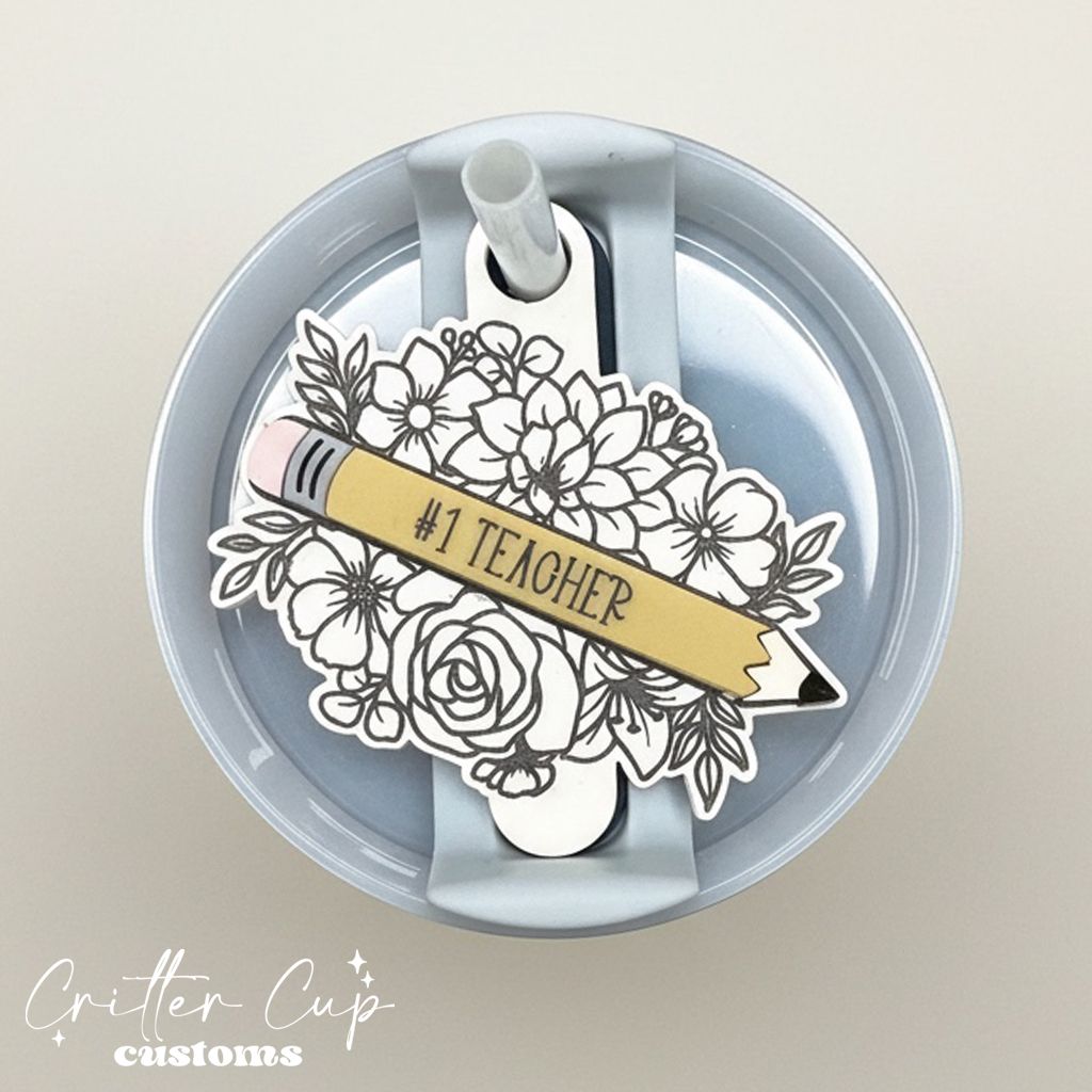 Personalized Floral #1 Teacher 40oz Stanley Name Plate, Teacher Stanley Topper