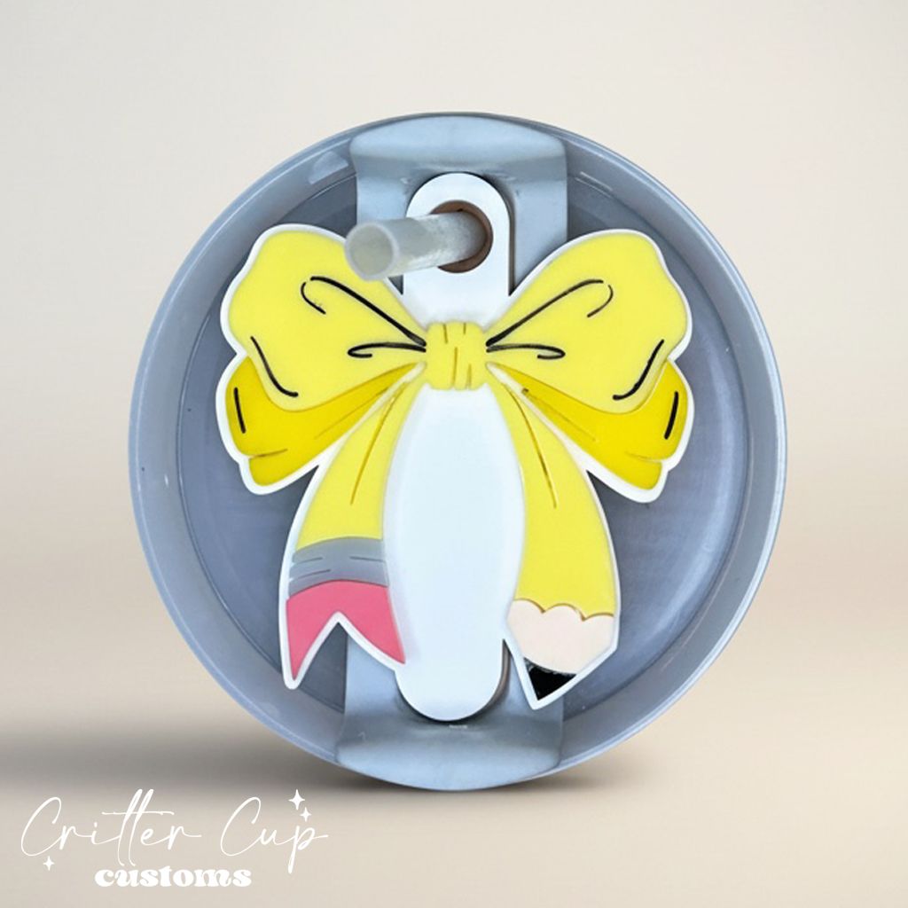 Coquette Pencil Stanley Name Plate, Pencil Bow Stanley Topper