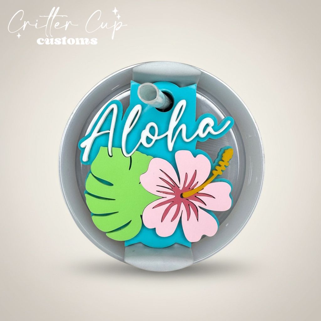 Personalized Tropical Stanley Name Plate, Summer Stanley Topper