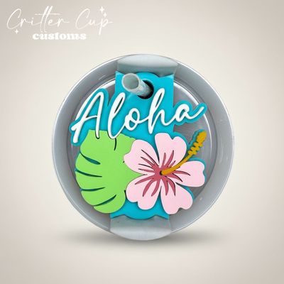 Personalized Tropical Stanley Name Plate, Summer Stanley Topper