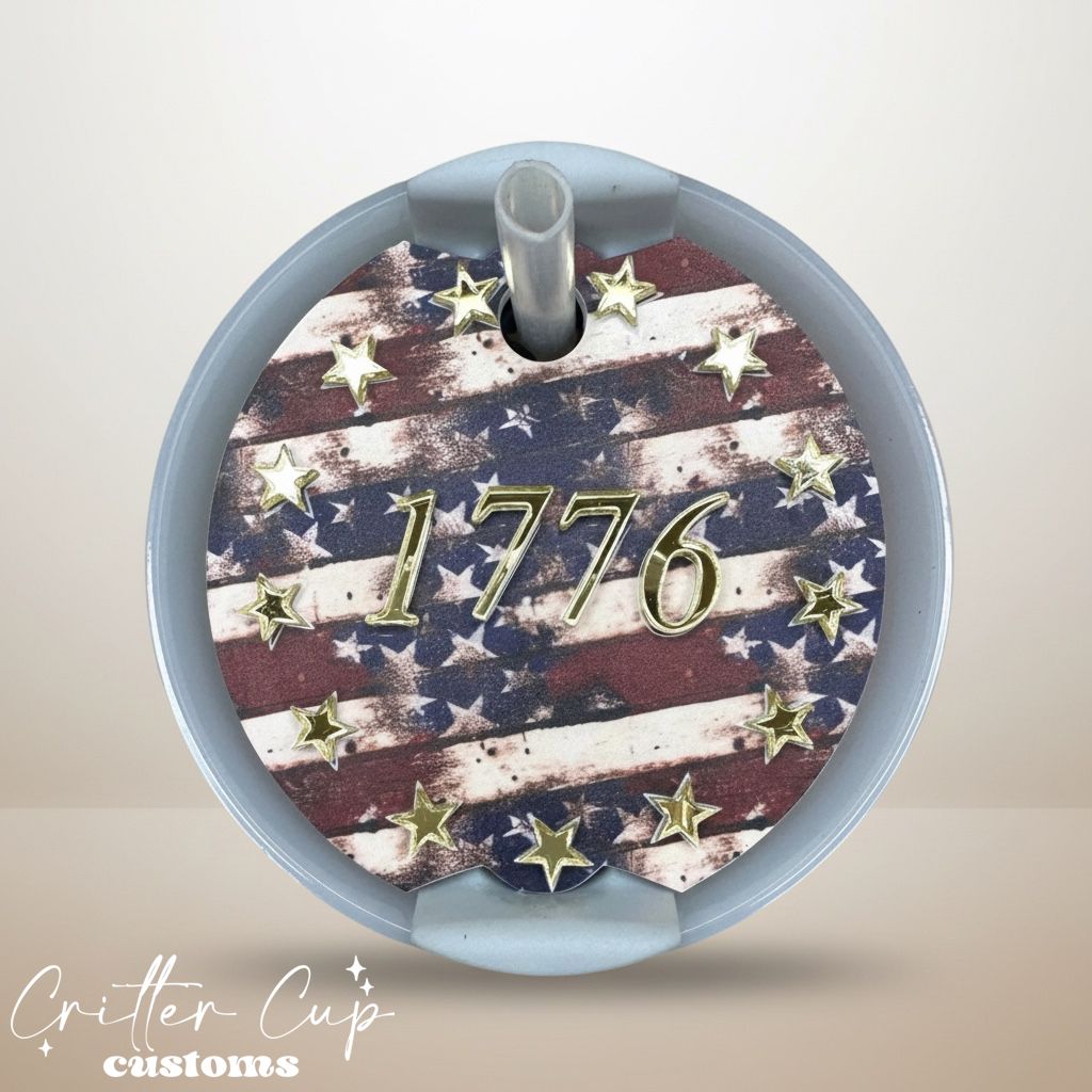 Patriotic 1776 Stanley Name Plate, 4th of July Stanley Topper