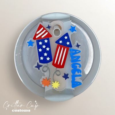 Personalized 4th of July Stanley Name Plate, Fircracker Stanley Topper