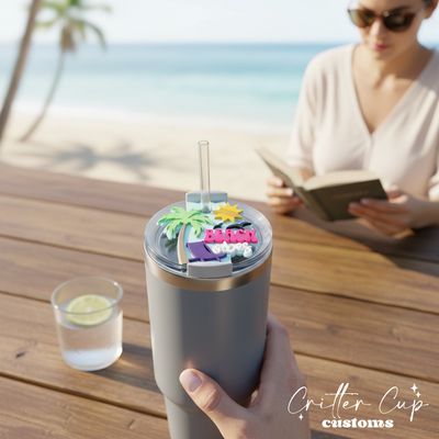 Beach Vibes Stanley Name Plate, Summer Stanley Topper