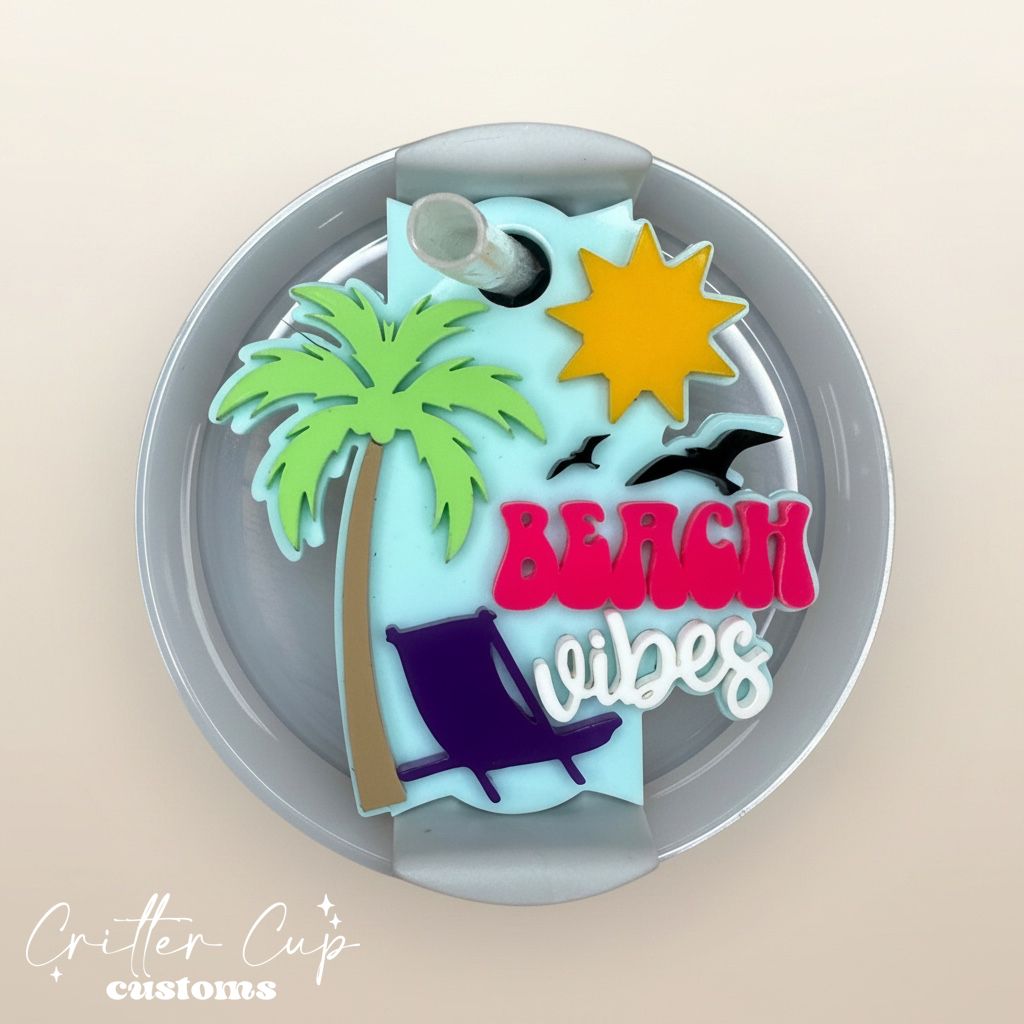 Beach Vibes Stanley Name Plate, Summer Stanley Topper