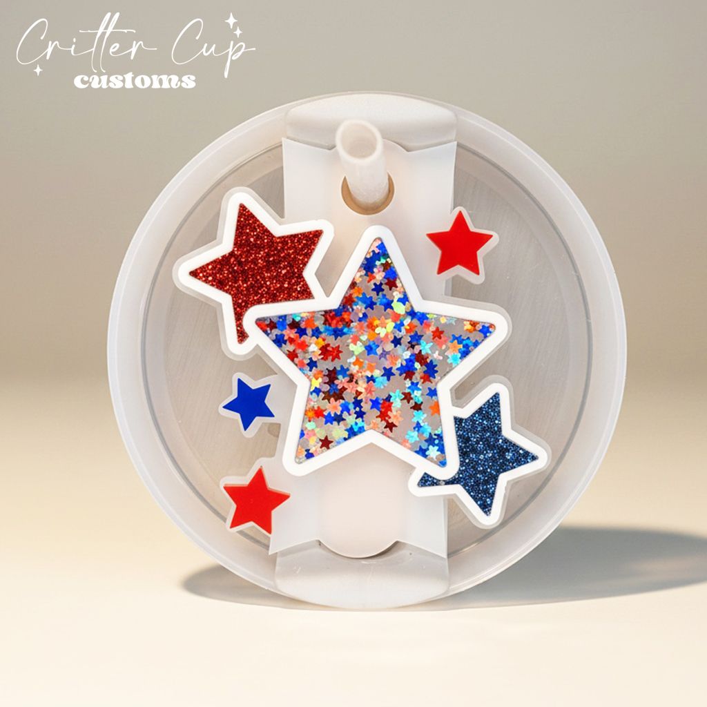 Patriotic Stars Stanley Name Plate, Red, White &amp; Blue Stanley Topper