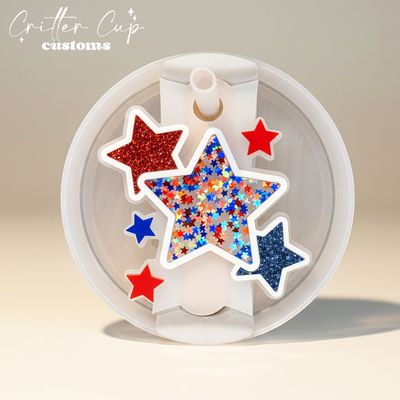 Patriotic Stars Stanley Name Plate, Red, White &amp; Blue Stanley Topper