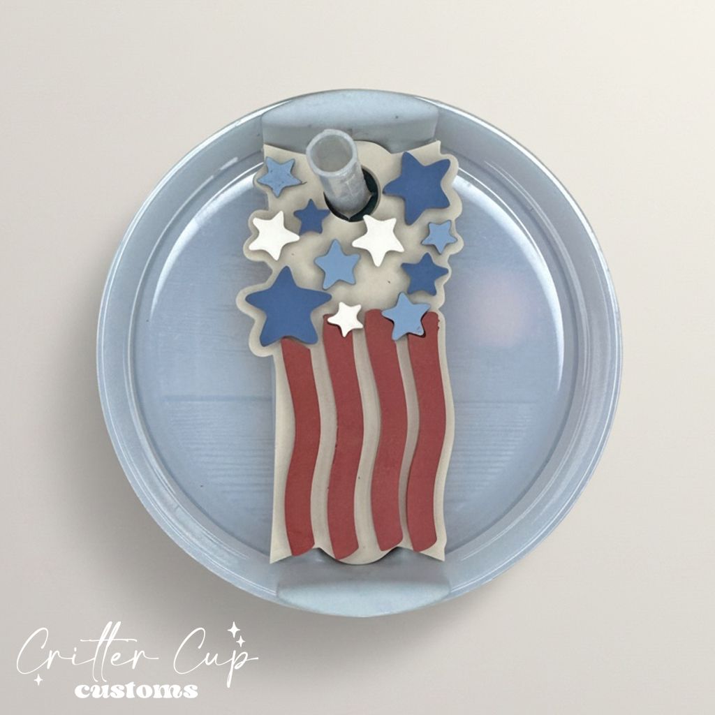 Retro Flag Stars Stanley Name Plate, Patriotic Stanley Topper