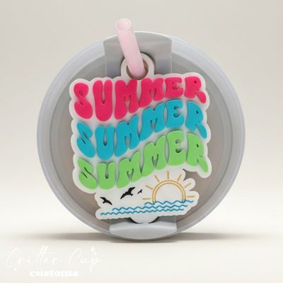Retro Summer Wave Stanley Name Plate, Beach Stanley Topper