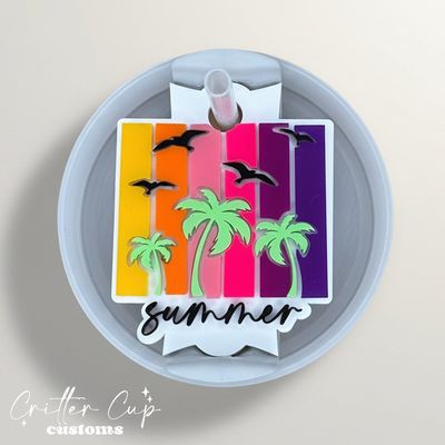 Retro Summer Sunset Stanley Name Plate, Beach Sunset Stanley Topper