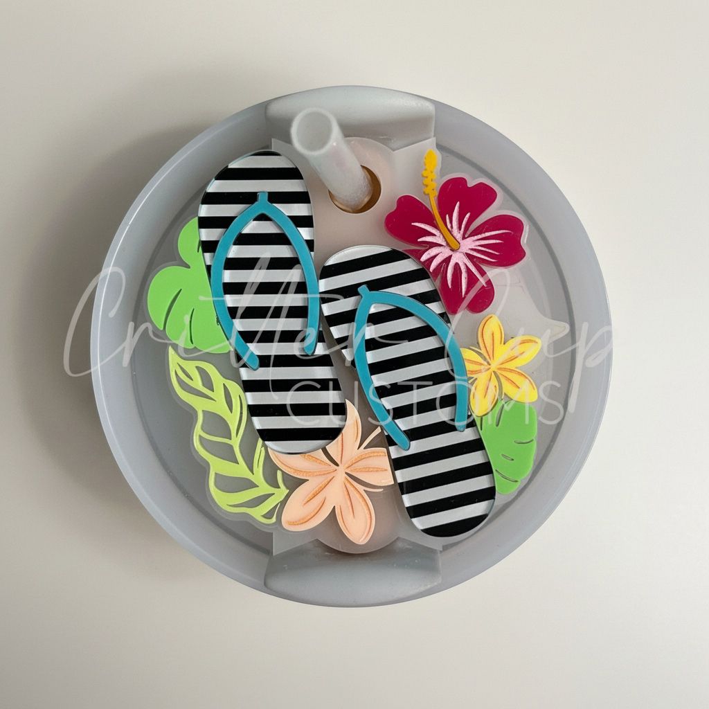 Flip Flops Stanley Name Plate, Tropical Floral Stanley Topper