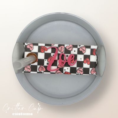 Checkered Heart Stanley Name Plate, Custom Valentine's Day Stanley Topper