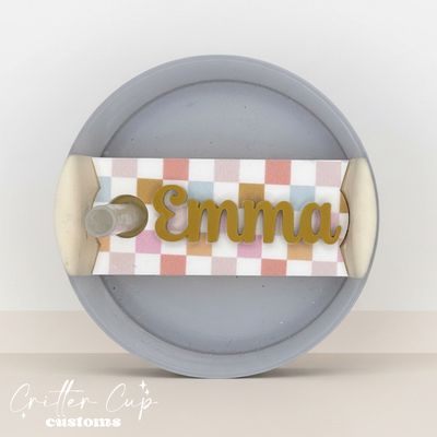 Boho Checkered Stanley Name Plate, Custom Stanley Topper