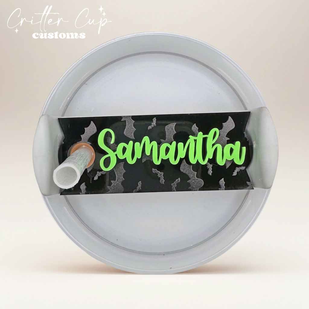 Bats Stanley Name Plate, Custom Halloween Stanley Topper