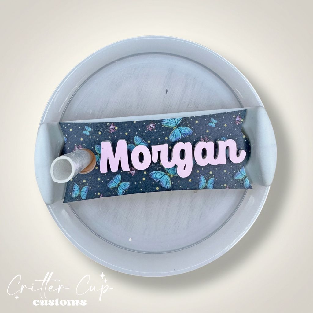Butterflies Stanley Name Plate, Custom Butterfly Stanley Topper