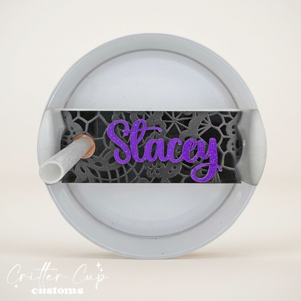 Black Lace Stanley Name Plate, Custom Stanley Topper