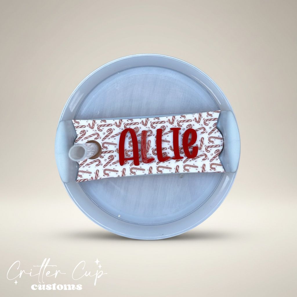 Candy Canes Stanley Name Plate, Custom Christmas Stanley Topper