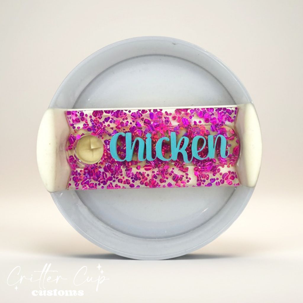 Chunky Magenta Glitter Stanley Name Plate, Custom Glitter Stanley Topper