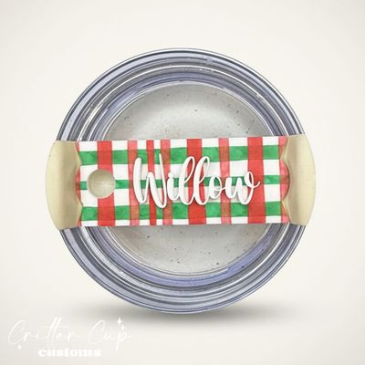 Red and Green Plaid Stanley Name Plate, Custom Christmas Stanley Topper