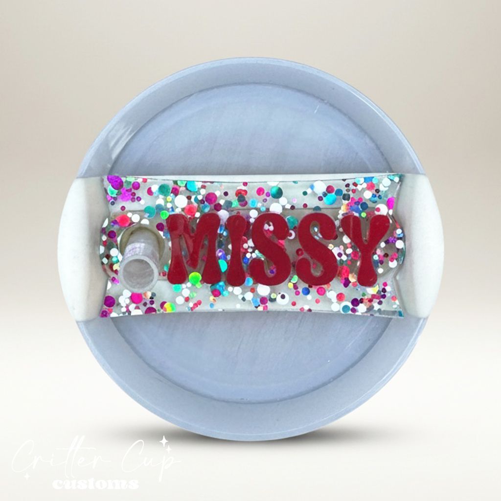 Teal and Magenta Dot Glitter Stanley Name Plate, Custom Glitter Stanley Topper