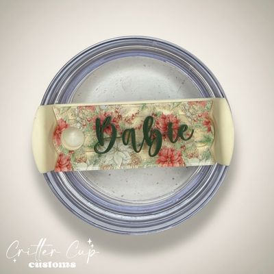 Poinsetta Glitter Snowflake Stanley Name Plate, Custom Christmas Stanley Topper