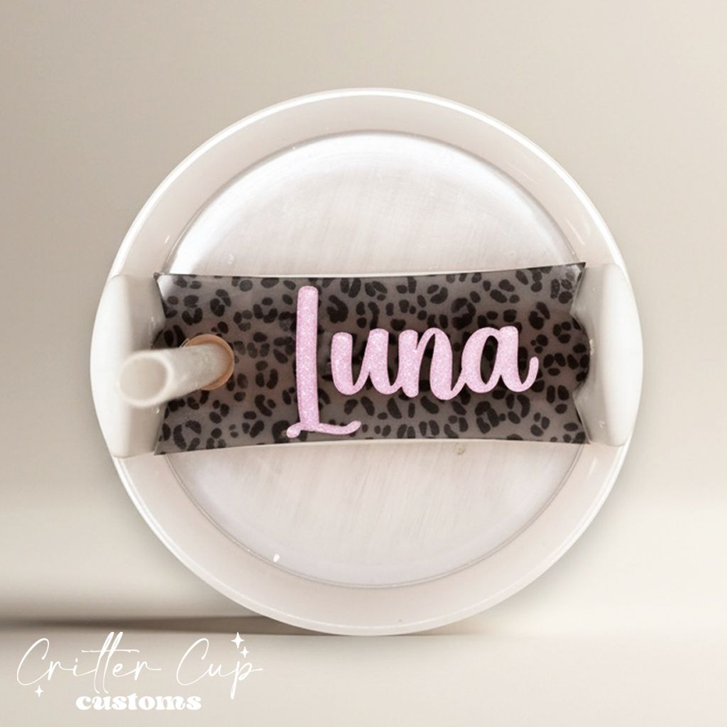 Grey Leopard Stanley Name Plate, Custom Leopard Stanley Topper