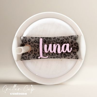 Grey Leopard Stanley Name Plate, Custom Leopard Stanley Topper