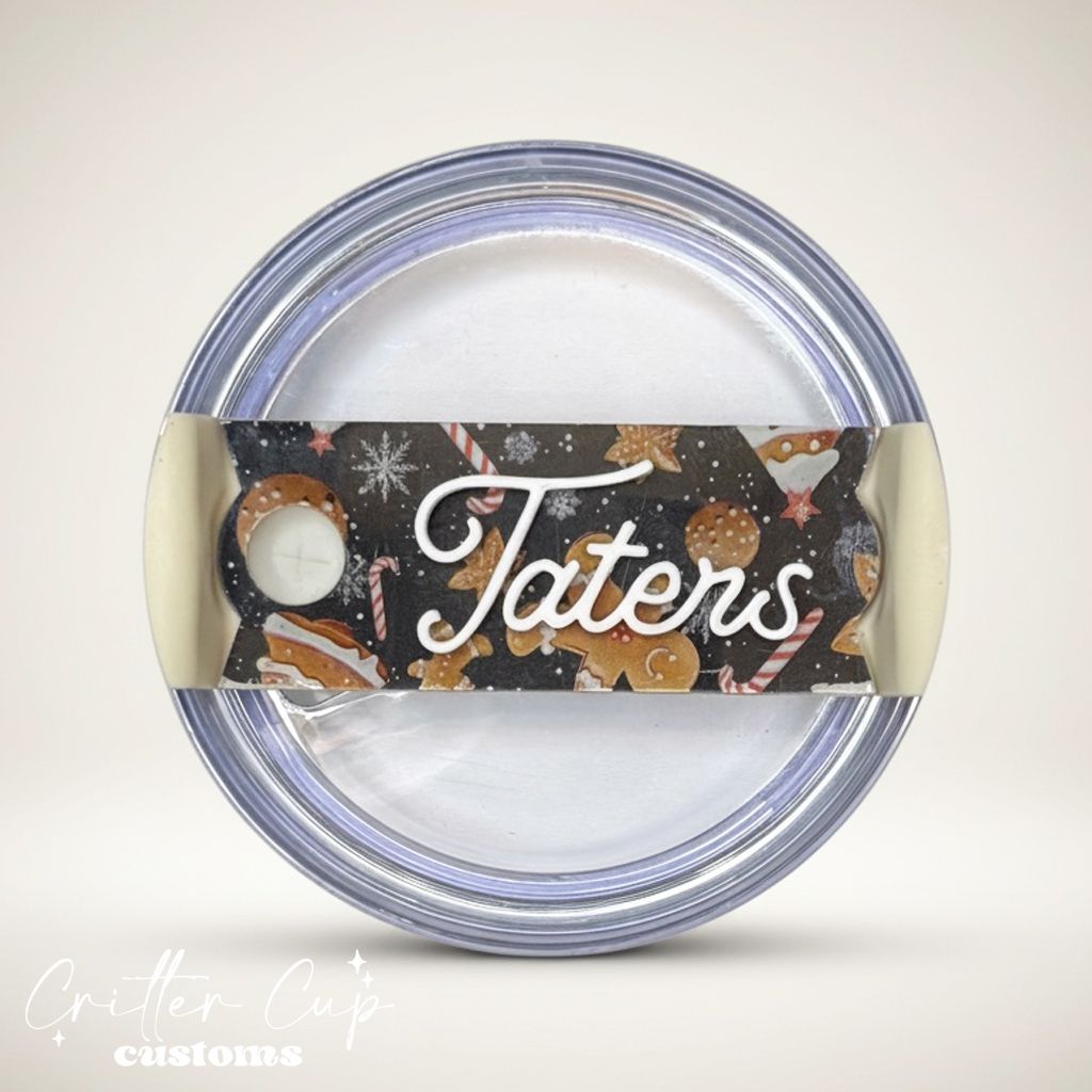 Grey Gingerbread Stanley Name Plate, Custom Christmas Stanley Topper