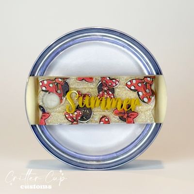 Mouse Bow Glitter Stanley Name Plate, Custom Glitter Stanley Topper