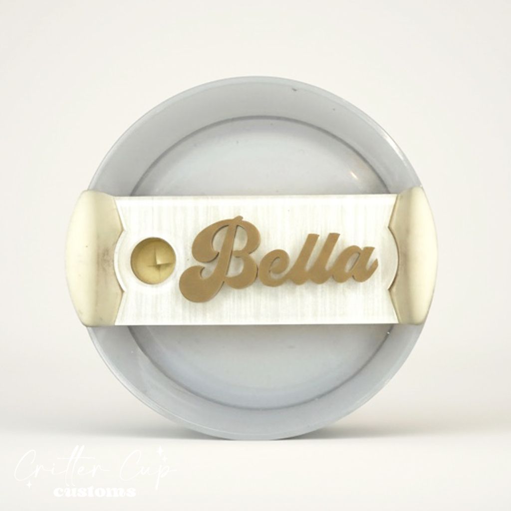 Ivory Pearl Woodgrain Checkered Stanley Name Plate, Custom Woodgrain Stanley Topper