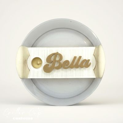 Ivory Pearl Woodgrain Checkered Stanley Name Plate, Custom Woodgrain Stanley Topper