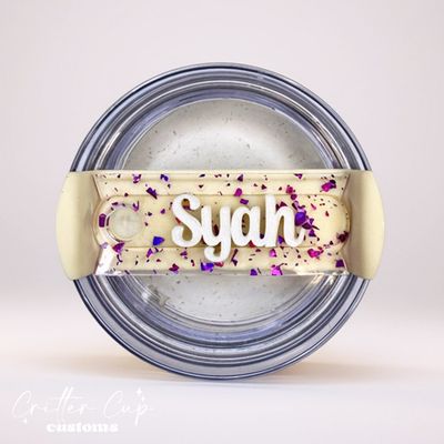 Purple Holographic Flake Glitter Stanley Name Plate, Custom Glitter Stanley Topper