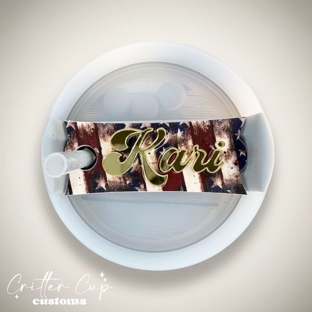 Rustic Flag Stanley Name Plate, Custom Patriotic Stanley Topper