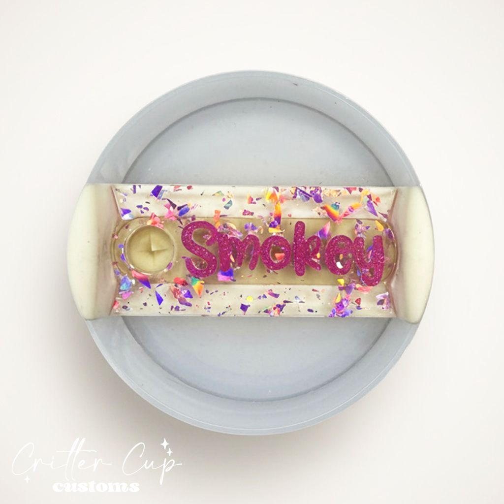Lavender Holographic Flake Stanley Name Plate, Custom Glitter Stanley Topper