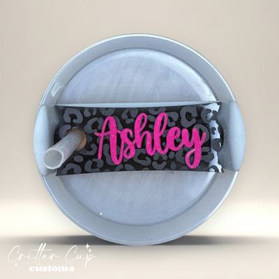 Monochrome Leopard Stanley Name Plate, Custom Black Leopard Stanley Topper