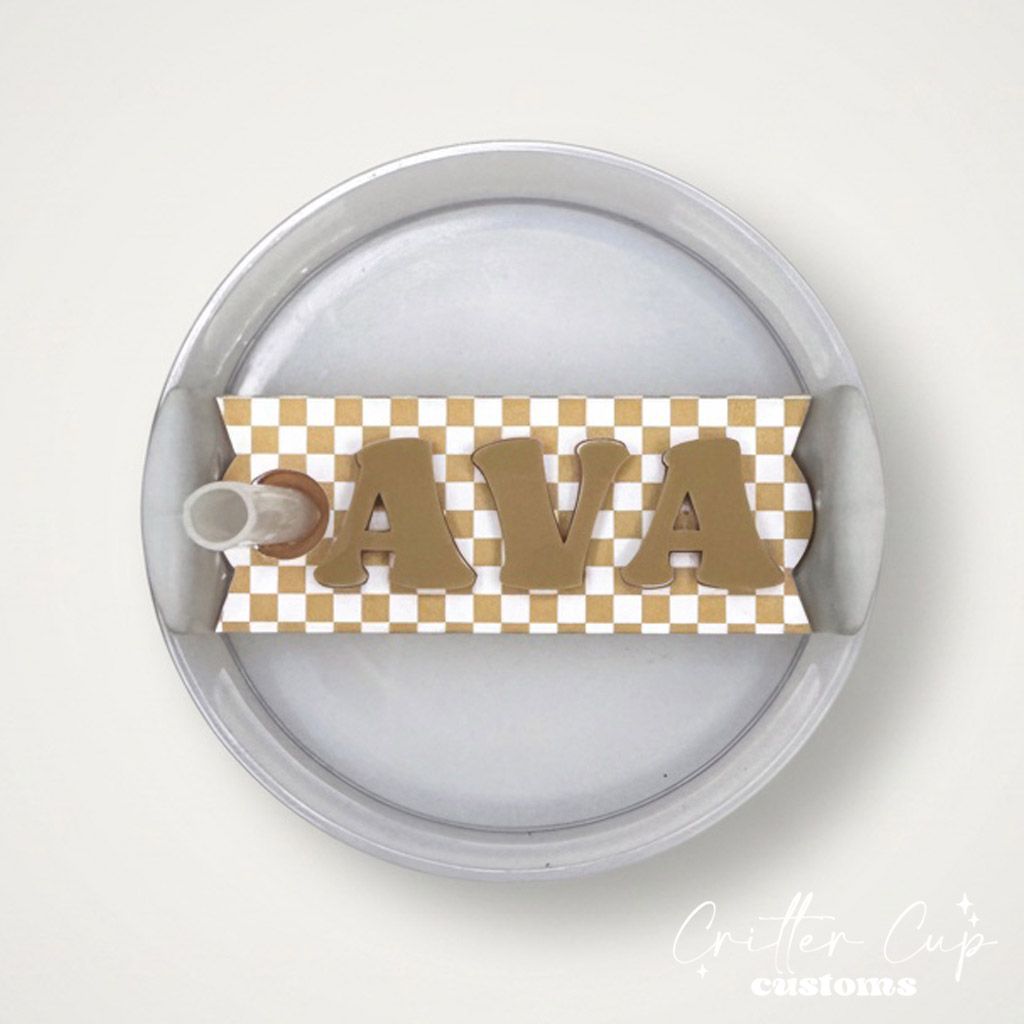 Tan Checkered Stanley Name Plate, Custom Checkered Stanley Topper