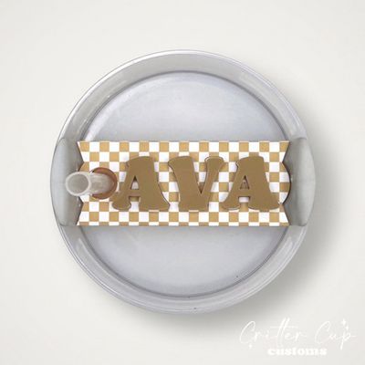 Tan Checkered Stanley Name Plate, Custom Checkered Stanley Topper